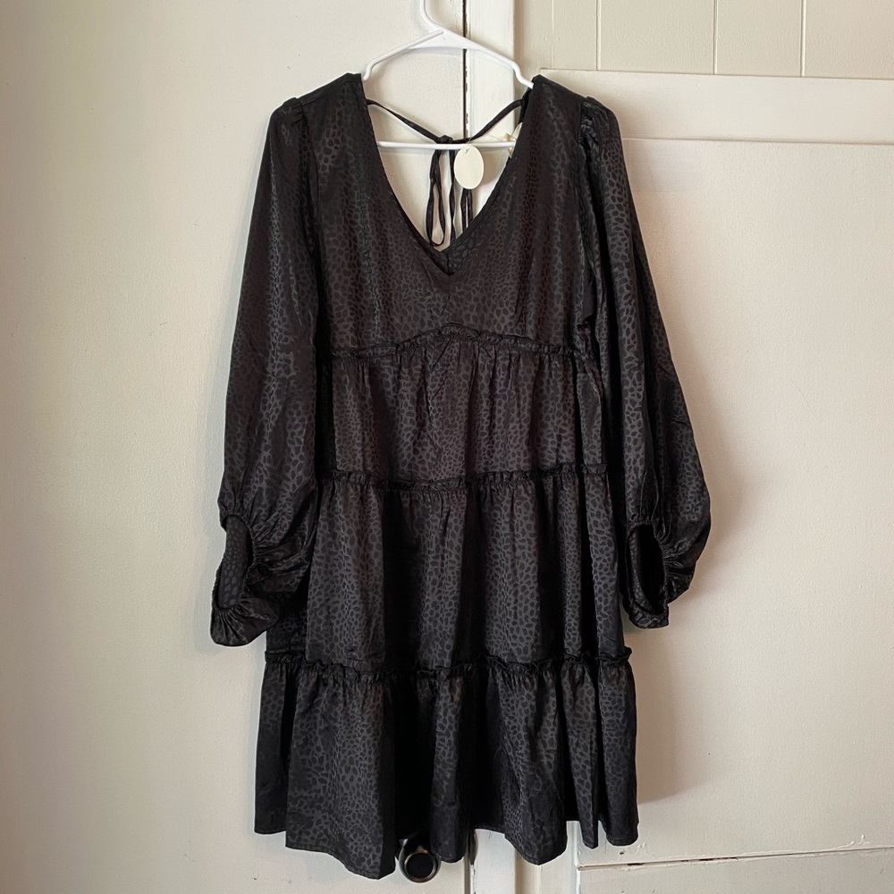 Oddy animal print little black dress L NWT